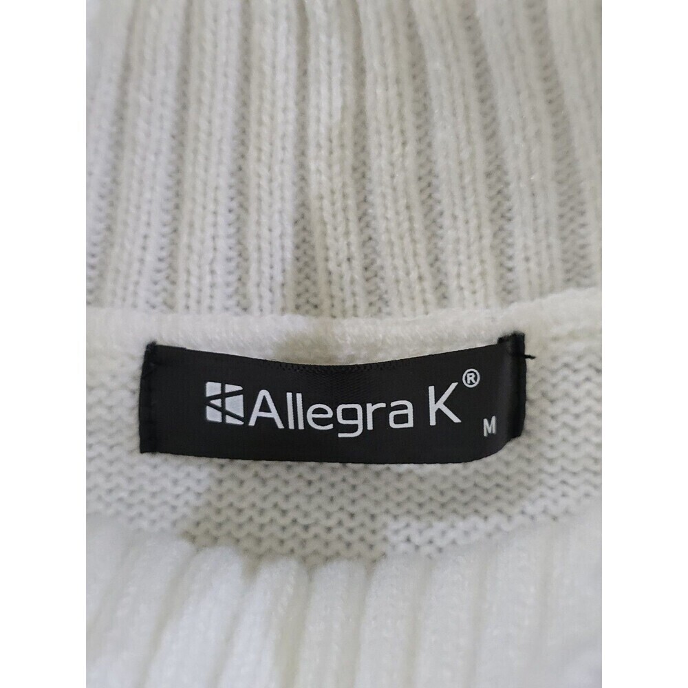 Allegra K White Cable Knit Sweater Vest Ruffle Sleeve Mock Neck Top Size M - Picture 9 of 11